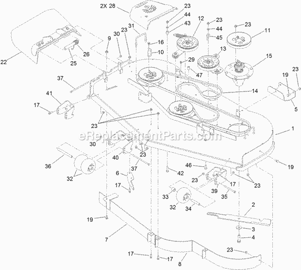 Toro 74583 (312000001-312999999) Grandstand Mower, With 60in Turbo Force Cutting Unit, 2012 Deck Assembly Diagram