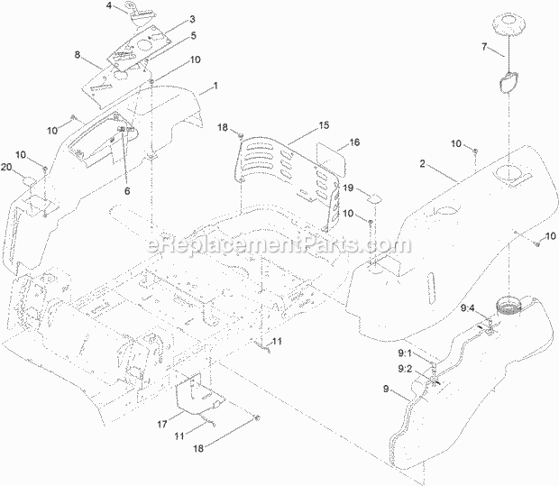 Toro 74616 (314000001 - 314999999) TimeCutter SS 4216 Riding Mower Body_Styling_And_Fuel_Pod_Assembly Diagram