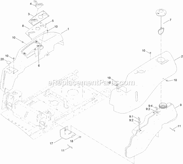 Toro 74650 (316000001-316999999) Timecutter Zs 3200s Riding Mower, 2016 Body Styling and Fuel Tank Assembly Diagram