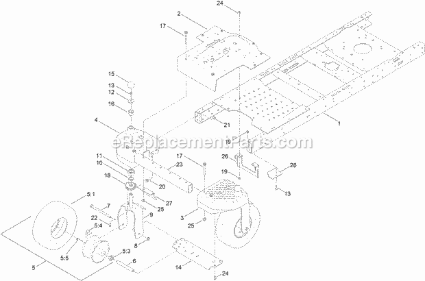 Toro 74670 (316000001-316999999) Timecutter Sw 3200 Riding Mower, 2016 Frame, Front Axle and Caster Wheel Assembly Diagram