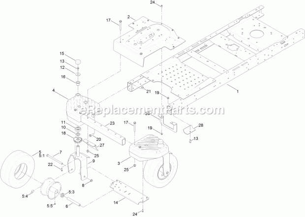 Toro 74675 (315000206-315999999) Timecutter Sw 4200 Riding Mower, 2015 Frame, Front Axle and Caster Wheel Assembly Diagram