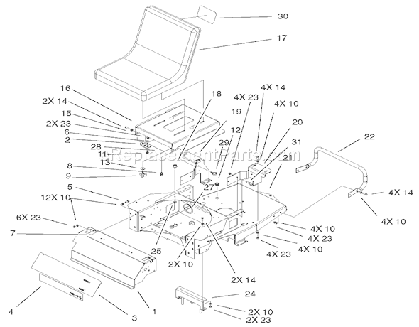 Toro 74701 (210000001-210999999)(2001) Lawn Tractor Main Frame Assembly Diagram