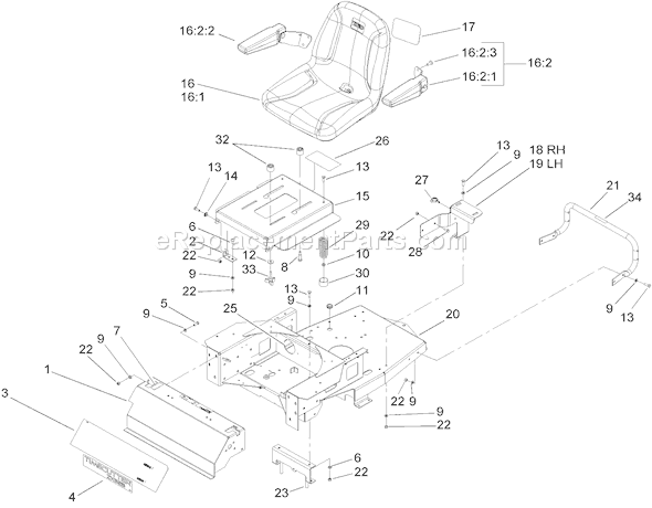 Toro 74704 (250000001-250999999)(2005) Lawn Tractor Seat and Rear Frame Assembly Diagram