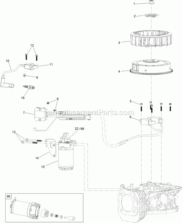 Toro 74720 (315000001-315999999) Timecutter Ss 4200 Riding Mower, 2015 Ignition and Electrical Assembly Engine Assembly No. 121-0412 Diagram