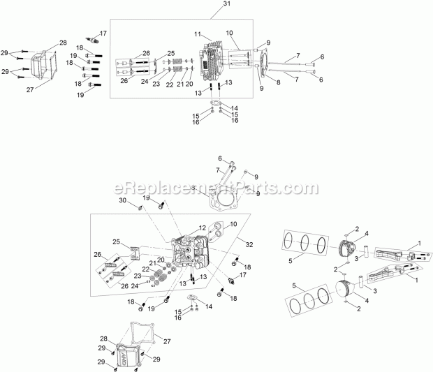 Toro 74731 (400000000-999999999) Timecutter Ss 5000 Riding Mower Piston and Cylinder Head Assembly Diagram