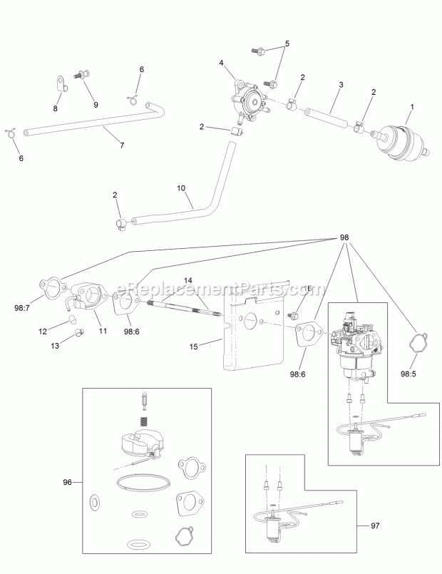 Toro 74765 (316000001-316999999) Timecutter Mx 4200 Riding Mower, 2016 Fuel System Assembly Engine Assembly No. 121-0412 Diagram
