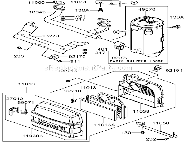 Toro 74806 (250000001-250999999)(2005) Lawn Tractor Air Filter and Muffler Assembly Kawasaki Fh541v-As07 Diagram