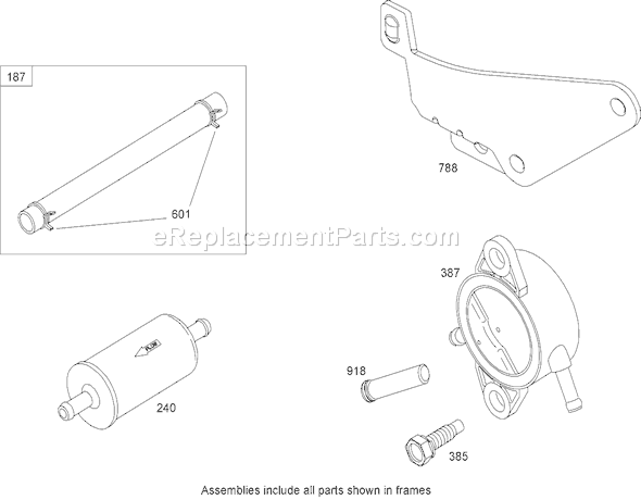 Toro 74812 (270000001-270999999)(2007) Lawn Tractor Fuel Line and Pump Assembly Briggs and Stratton 44k777-0123-E1 Diagram