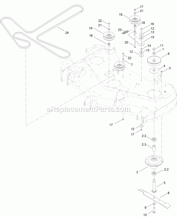 Toro 74852 (314000001-314999999) Titan Zx 5400 Zero-turn-radius Riding Mower, 2014 54 Inch Deck, Belt and Mulch Blade Assembly Diagram