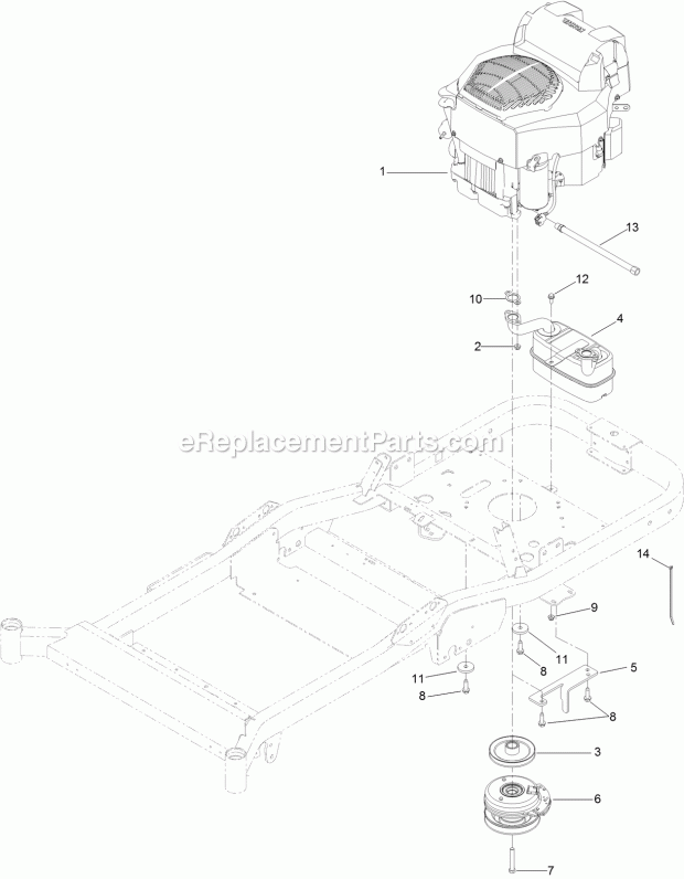 Toro 74862 (315000001-315000961) Titan Zx5400 Zero-turn-radius Riding Mower, 2015 Engine, Muffler and Clutch Assembly Diagram
