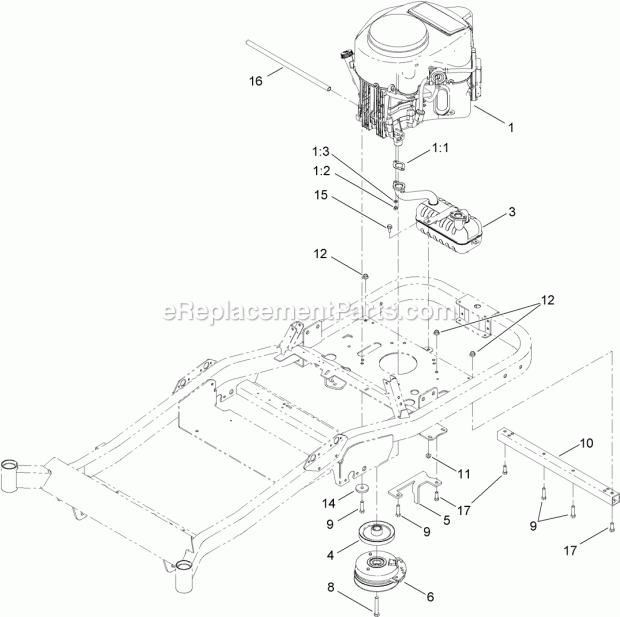 Toro 74871 (312000001-312999999) Titan Mx4880 Zero-turn-radius Riding Mower, 2012 Engine and Clutch Assembly Diagram