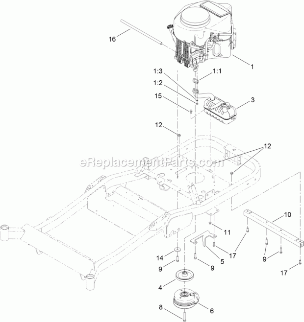 Toro 74872 (311000001-311999999) Titan Mx5480 Zero-turn-radius Riding Mower, 2011 Engine, Muffler and Clutch Assembly Diagram