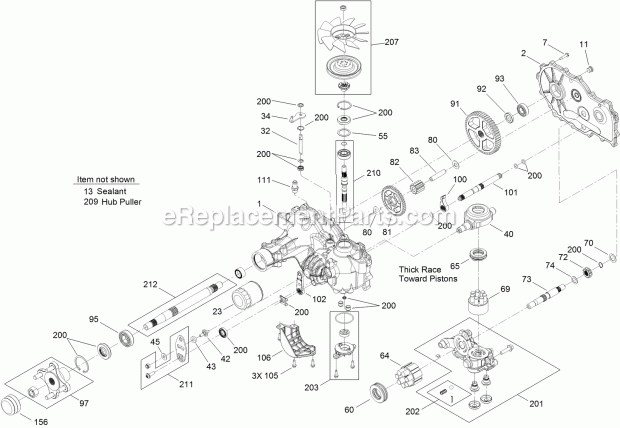 Toro 74872 (312000001-312999999) Titan Mx5480 Zero-turn-radius Riding Mower, 2012 Rh Hydro Transmission Assembly No. 119-8893 Diagram