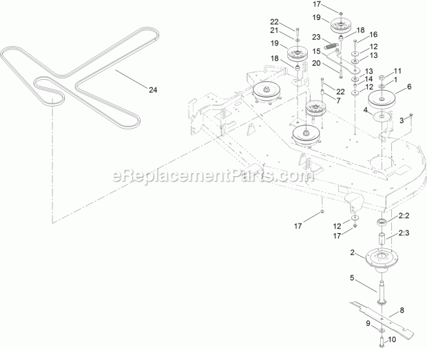Toro 74873 (313000001-313999999) Titan Mx6080 Zero-turn-radius Riding Mower, 2013 60 Inch Deck, Belt and Mulch Blade Assembly Diagram