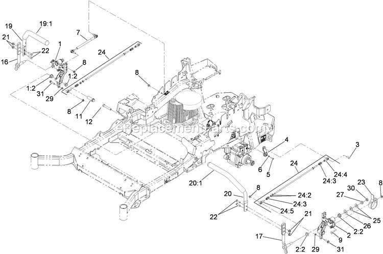 Toro 74901 (290000001-290999999)(2009) Z Master G3 Riding Mower, With 48in Turbo Force Side Discharge Mower Motion Control Assembly Diagram
