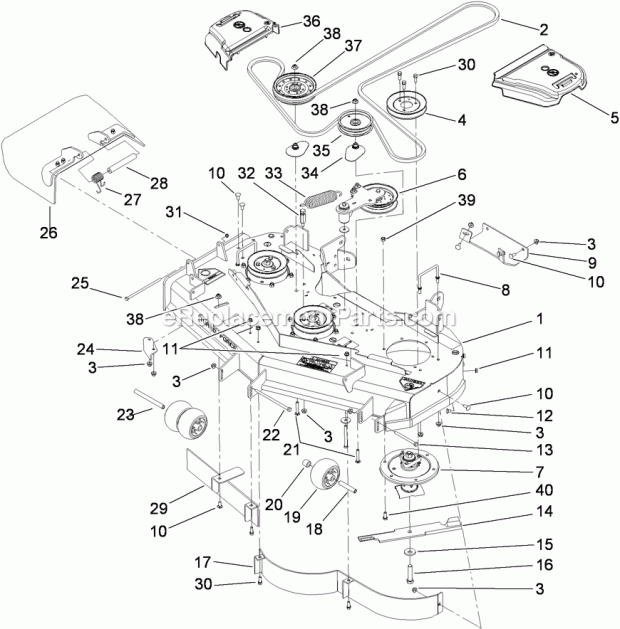 Toro 74901 (290000001-290999999) Z Master G3 Riding Mower, With 48in Turbo Force Side Discharge Mower, 2009 Deck Assembly Diagram