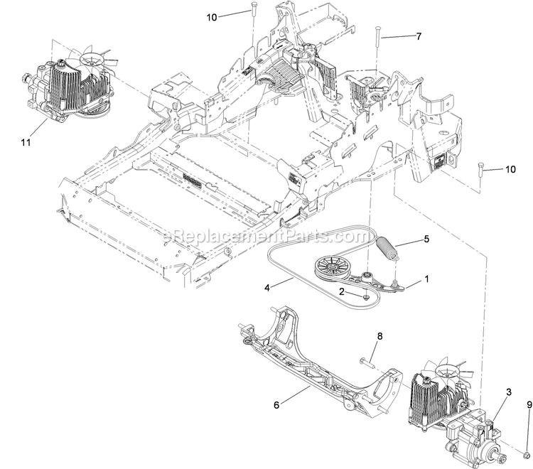 Toro 74901 (310000001-310999999)(2010) Z Master G3 Riding Mower, With 48in Turbo Force Side Discharge Mower Hydraulic Pump, Idler And Belt Assembly Diagram