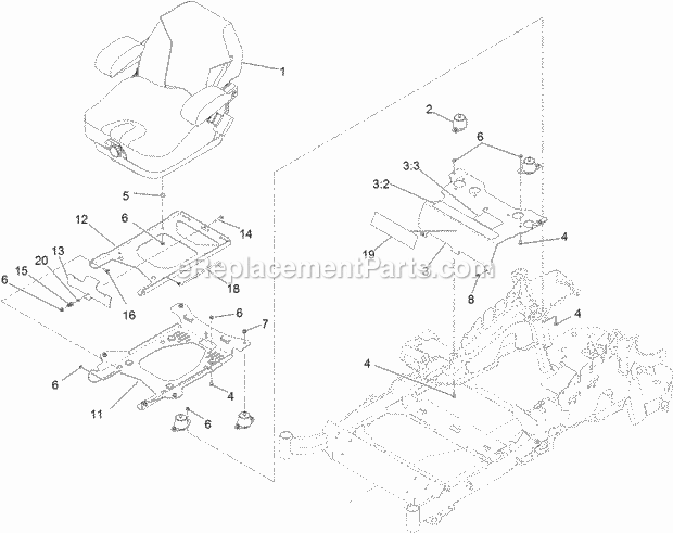 Toro 74901 (313000001-313999999) Z Master Professional 5000 Series Riding Mower, With 48in Turbo Force Side Discharge Mower, 201 Seat Mount Assembly Diagram