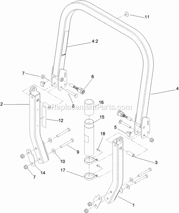 Toro 74902TE (311000001-311999999) Z Master G3 Riding Mower, With 48in Turbo Force Side Discharge Mower, 2011 Roll-Over Protection System Assembly No. 116-0232 Diagram