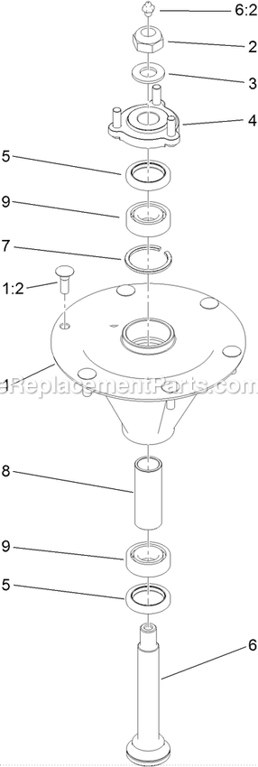 Toro 74902TE (312000001-312999999)(2012) Z Master Professional 6000 , With 48in Turbo Force Side Discharge Mower Spindle Assembly Diagram