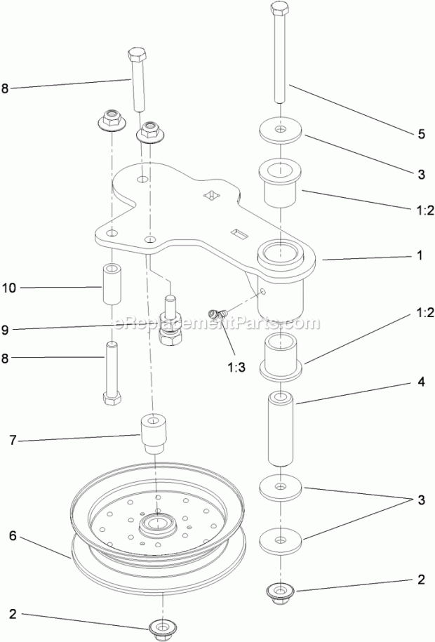 Toro 74902TE (312000001-312999999) Z Master Professional 6000 Series Riding Mower, With 48in Turbo Force Side Discharge Mower, 2 Idler Assembly Diagram