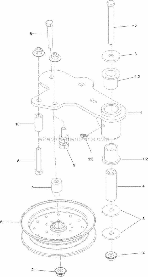 Toro 74902TE (314000001-314999999) Z Master Professional 6000 Series Riding Mower, With 48in Turbo Force Side Discharge Mower, 2 Idler Assembly Diagram