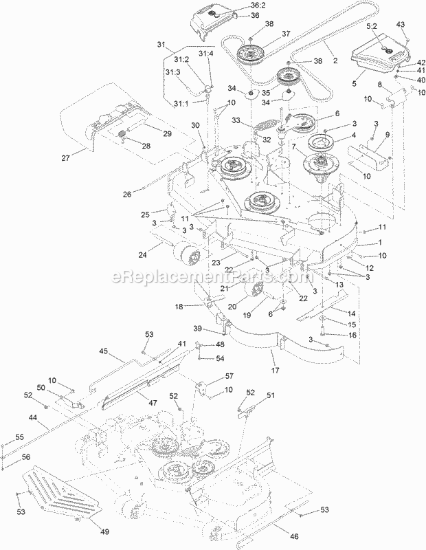Toro 74902TE (316000001-316999999) Z Master Professional 6000 Series Riding Mower, With 48in Turbo Force Side Discharge Mower, 2 Deck Assembly Diagram