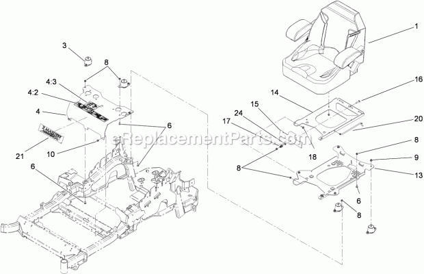 Toro 74903 (290000001-290999999) Z Master G3 Riding Mower, With 52in Turbo Force Side Discharge Mower, 2009 Seat Mounting Assembly Diagram
