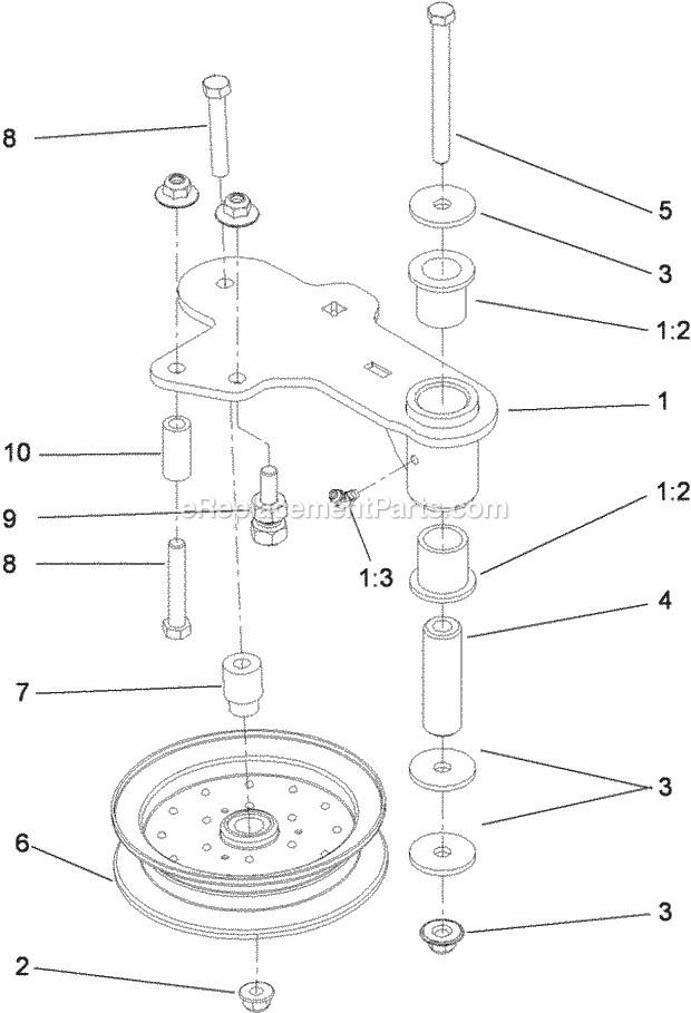 Toro 74903 (310000001-310999999) Z Master G3 Riding Mower, With 52in Turbo Force Side Discharge Mower, 2010 Idler Assembly Diagram