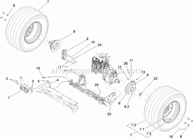 Toro 74903 (311000001-311999999) Z Master G3 Riding Mower, With 52in Turbo Force Side Discharge Mower, 2011 Rear Wheel and Park Brake Assembly Diagram