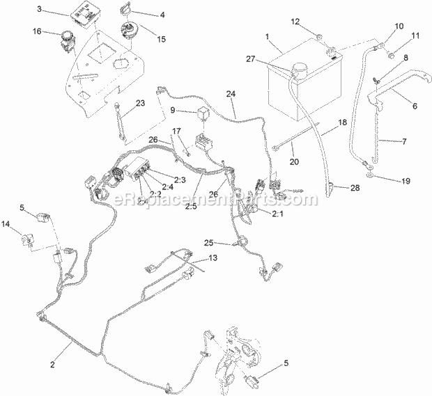 Toro 74906 (313000001-313999999) Z Master Professional 5000 Series Riding Mower, With 52in Turbo Force Side Discharge Mower, 201 Electrical System Assembly Diagram