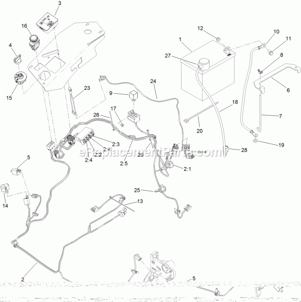 Toro 74906 (314000001-314999999) Z Master Professional 5000 Series Riding Mower, With 52in Turbo Force Side Discharge Mower, 201 Electrical System Assembly Diagram