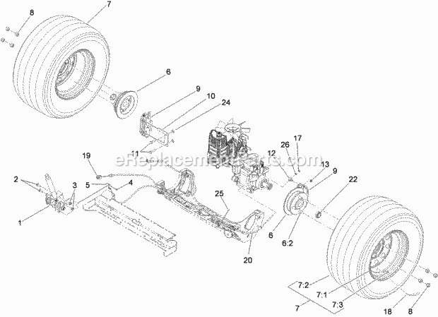 Toro 74915CP (311000001-311999999) Z Master G3 Riding Mower, With 60in Turbo Force Side Discharge Mower, 2011 Rear Wheel and Park Brake Assembly Diagram