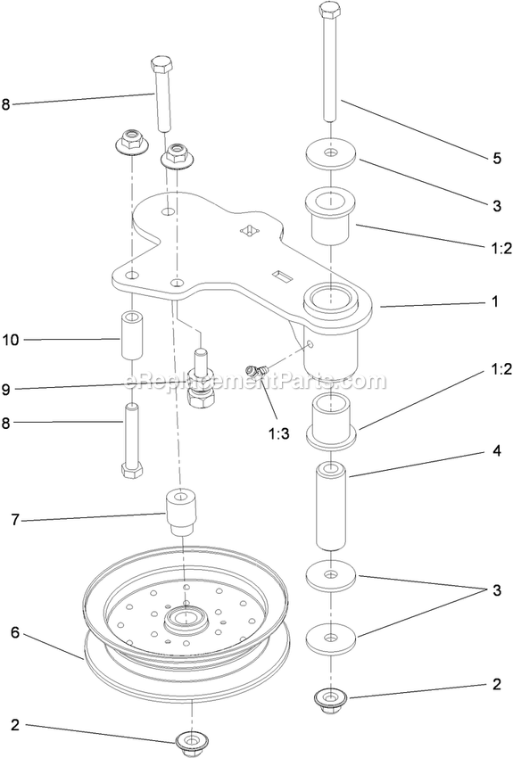 Toro 74915 (313000001-313999999)(2013) Z Master Professional 5000 , With 60in Turbo Force Side Discharge Mower Idler Assembly Diagram