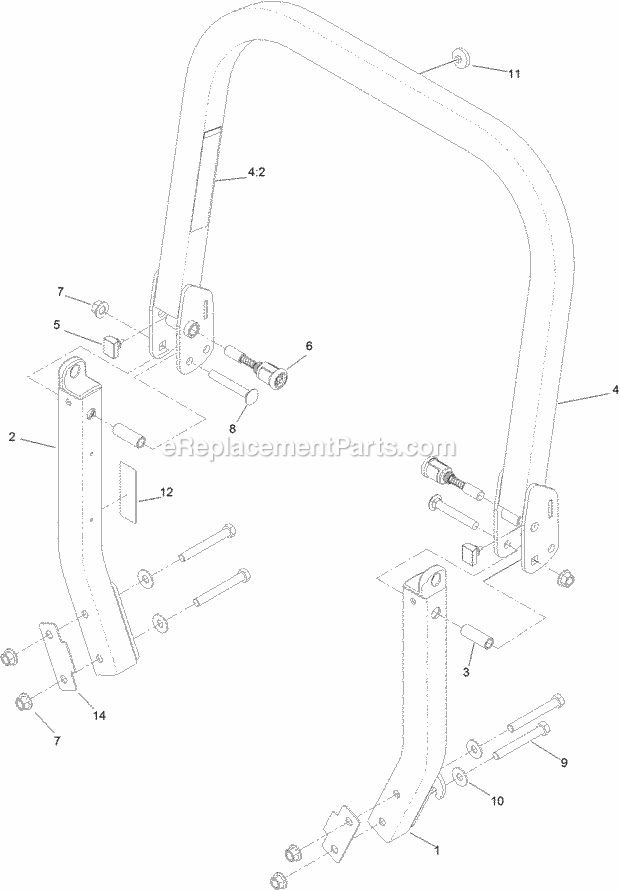 Toro 74915 (316000001-316999999) Z Master Professional 5000 Series Riding Mower, With 60in Turbo Force Side Discharge Mower, 201 Roll-Over Protection System Assembly No. 116-0231 Diagram