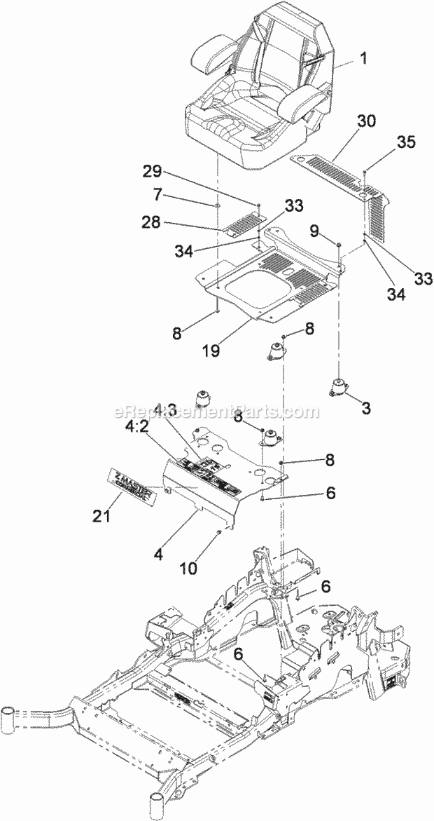 Toro 74923TE (310000001-310999999) Z Master G3 Riding Mower, With 132cm Turbo Force Side Discharge Mower, 2010 Seating Mounting Assembly Diagram