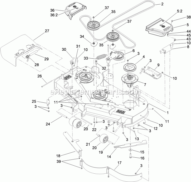 Toro 74923TE (310000001-310999999) Z Master G3 Riding Mower, With 132cm Turbo Force Side Discharge Mower, 2010 Deck Assembly Diagram