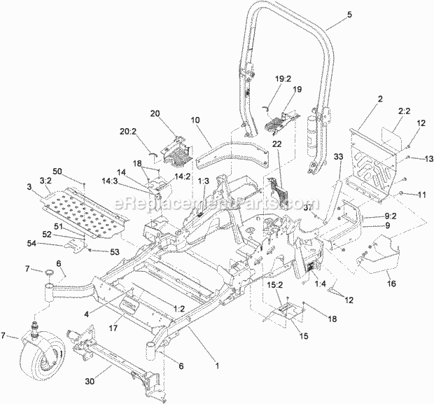 Toro 74923TE (310000001-310999999) Z Master G3 Riding Mower, With 132cm Turbo Force Side Discharge Mower, 2010 Front Frame and Caster Wheel Assembly Diagram