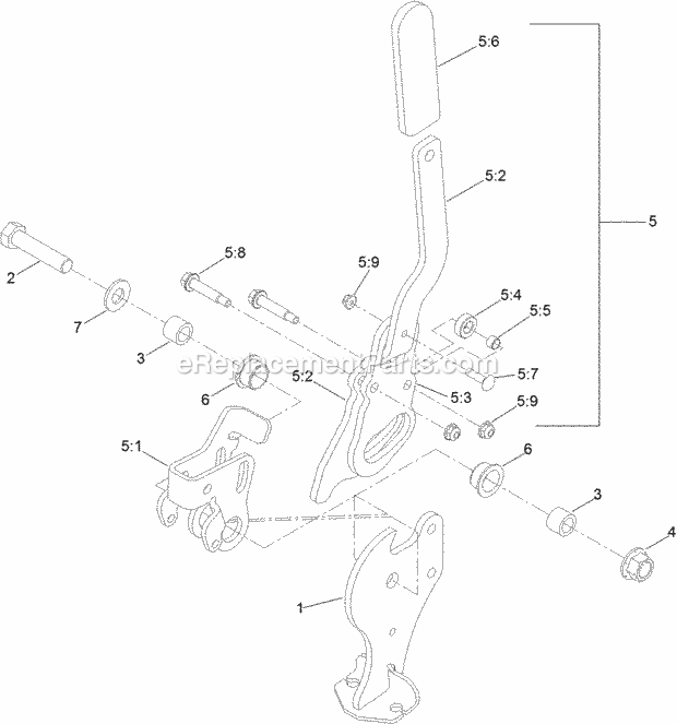 Toro 74923 (313000001-313999999) Z Master Professional 6000 Series Riding Mower, With 52in Turbo Force Side Discharge Mower, 201 Parking Brake Handle Assembly No. 116-7551 Diagram
