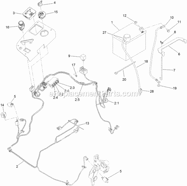 Toro 74923 (315000001-315999999) Z Master Professional 6000 Series Riding Mower, With 52in Turbo Force Side Discharge Mower, 201 Electrical System Assembly Diagram