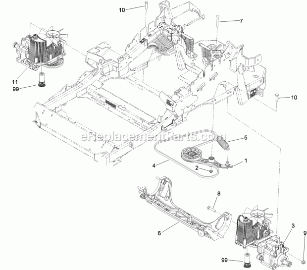 Toro 74925TE (290000001-290999999) Z Master G3 Riding Mower, With 152cm Turbo Force Side Discharge Mower, 2009 Hydraulic Pump, Idler and Belt Assembly Diagram
