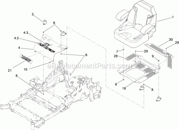 Toro 74925TE (290000001-290999999) Z Master G3 Riding Mower, With 152cm Turbo Force Side Discharge Mower, 2009 Seat Mount Assembly Diagram