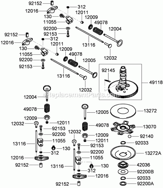 Toro 74925TE (290000001-290999999) Z Master G3 Riding Mower, With 152cm Turbo Force Side Discharge Mower, 2009 Valve and Camshaft Assembly Kawasaki Fx801v-As04 Diagram