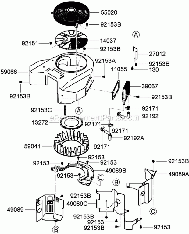 Toro 74925TE (290000001-290999999) Z Master G3 Riding Mower, With 152cm Turbo Force Side Discharge Mower, 2009 Cooling Equipment Assembly Kawasaki Fx801v-As04 Diagram