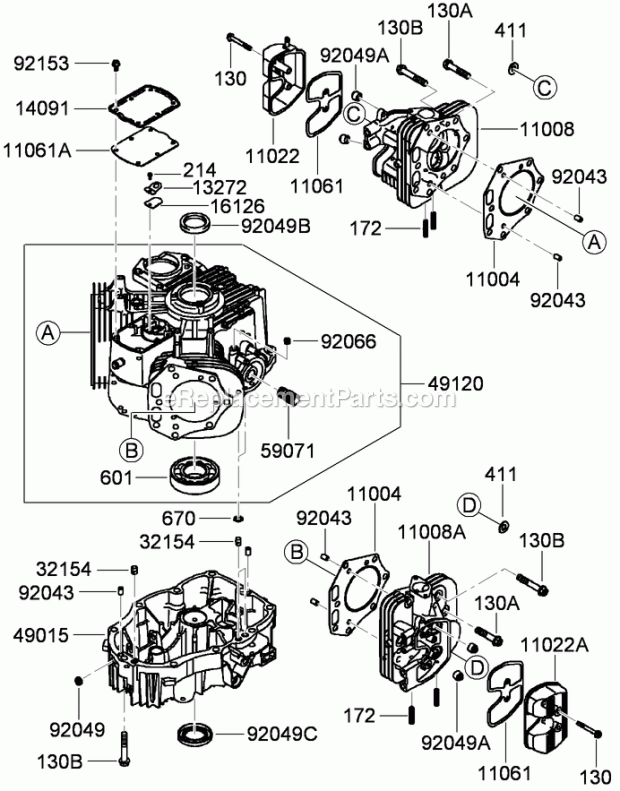 Toro 74925TE (290000001-290999999) Z Master G3 Riding Mower, With 152cm Turbo Force Side Discharge Mower, 2009 Cylinder and Crankcase Assembly Kawasaki Fx801v-As04 Diagram