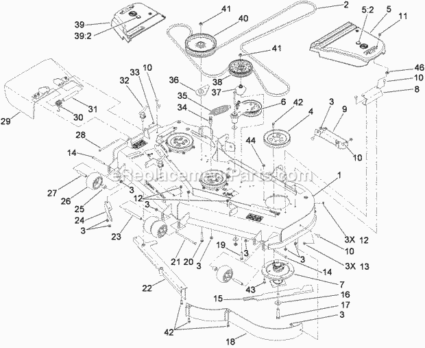 Toro 74925TE (290000001-290999999) Z Master G3 Riding Mower, With 152cm Turbo Force Side Discharge Mower, 2009 Deck Assembly Diagram