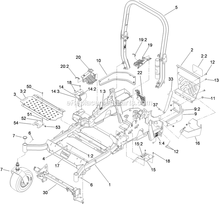 Toro 74925TE (310000001-310999999)(2010) Z Master G3 Riding Mower, With 152cm Turbo Force Side Discharge Mower Front Frame And Caster Wheel Assembly Diagram