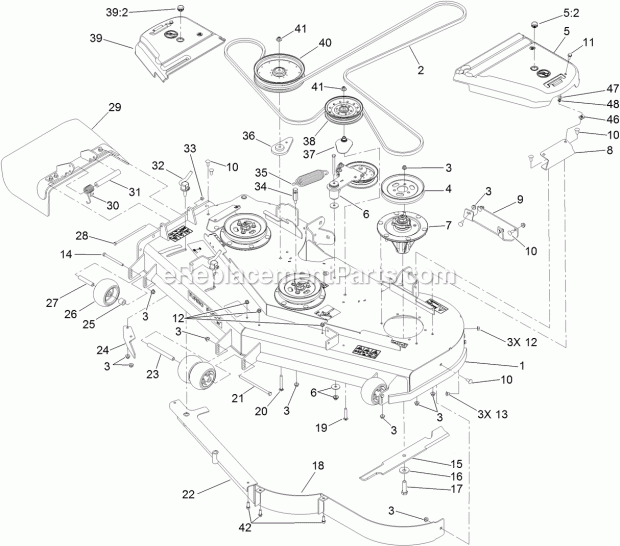 Toro 74925TE (312000001-312999999) Z Master Professional 6000 Series Riding Mower, With 152cm Turbo Force Side Discharge Mower, Deck Assembly Diagram