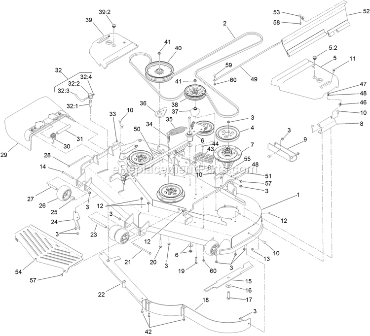 Toro 74925TE (404320000-999999999) Z Master Professional 6000 , With 152cm Turbo Force Side Discharge Mower Deck Assembly Diagram