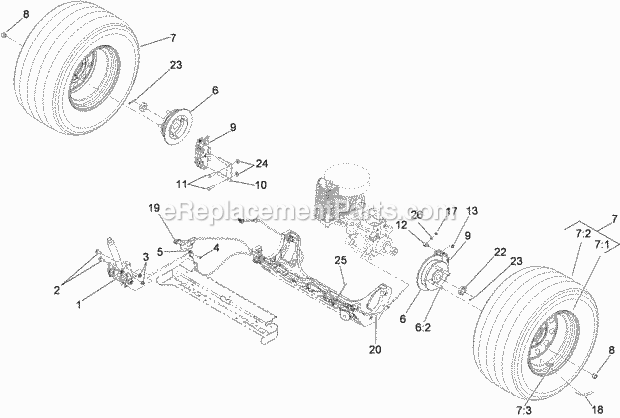 Toro 74925 (290000001-290999999) Z Master G3 Riding Mower, With 60in Turbo Force Side Discharge Mower, 2009 Rear Wheel and Park Brake Assembly Diagram